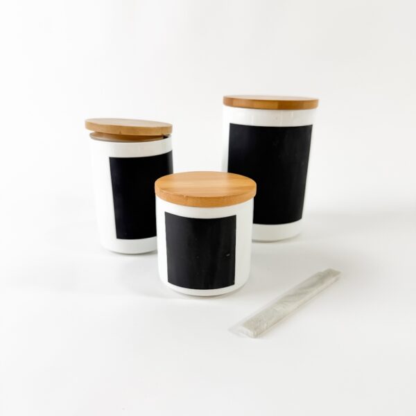 Porcelain Canister with Wooden Lid and Drawing Stone