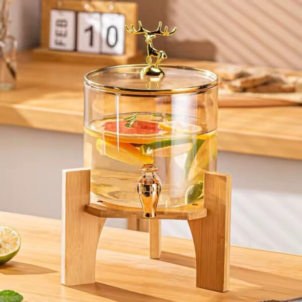 5.5 Liter Glass Beverage Dispenser with Wooden Stand