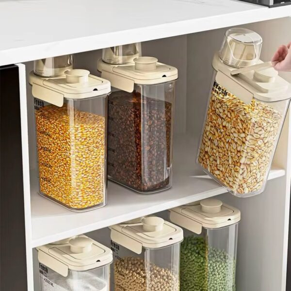 Airtight Rice Storage Container,with Pour Spout & Measuring Cup, BPA-Free - Transparent Dry Food Canister for Cereal, Flour, Pet Food, Oatmeal, Pantry Storage (white, 2800ml)