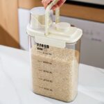 Airtight Rice Storage Container,with Pour Spout & Measuring Cup, BPA-Free - Transparent Dry Food Canister for Cereal, Flour, Pet Food, Oatmeal, Pantry Storage (white, 2800ml) - Image 2
