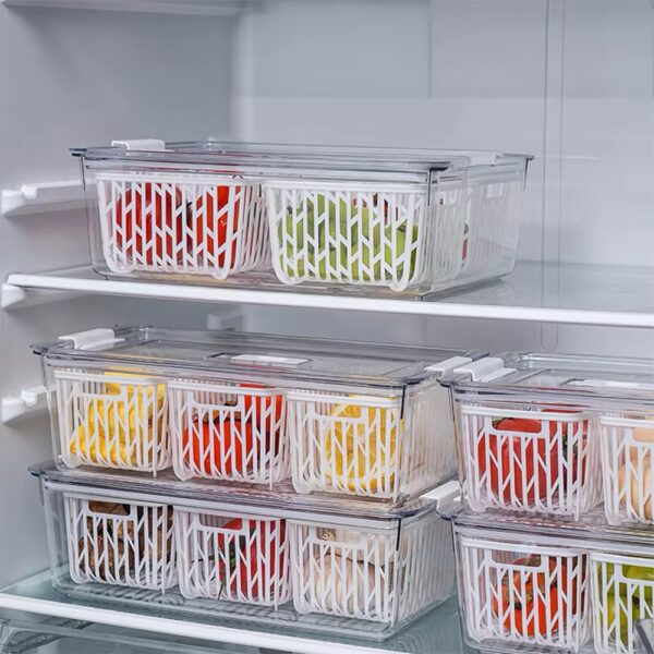 Vegetable Fruit Storage Containers, Refrigerator Storage Containers, Fresh Products Saver with Lids and Vents,Stackable Salad Lettuce Keeper for Refrigerator,BPA-free Stay Fresh Containers Bin
