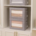 Frame Storage Box, Clothes Storage Bins Foldable Closet Organizers Storage Containers with Reinforced handle, Clear Window for Organizing Bedroom, Closet, Clothing, Comforter, Grey