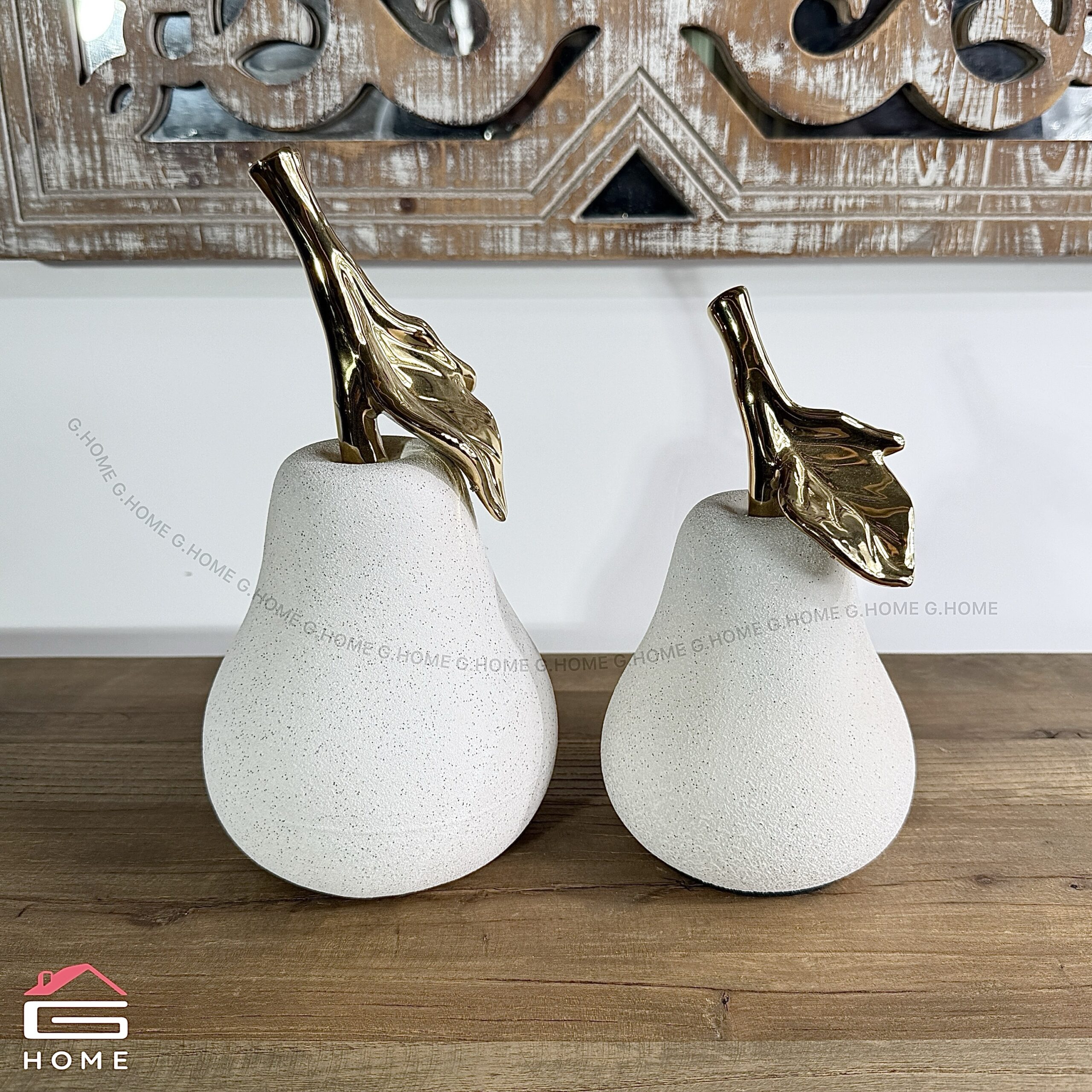 img_9606 Ceramic Pear 2 Piece Set - Gold/offwhite - Image 1