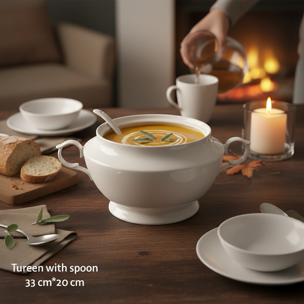 img_0780 Porcelain Soup Tureen with Lid and Spoon - Image 1