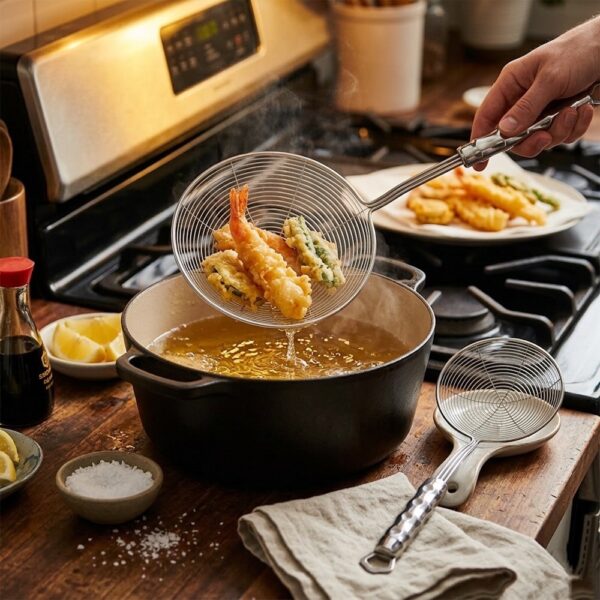 Stainless Steel Deep Fryer Mesh Strainer with Long Handle