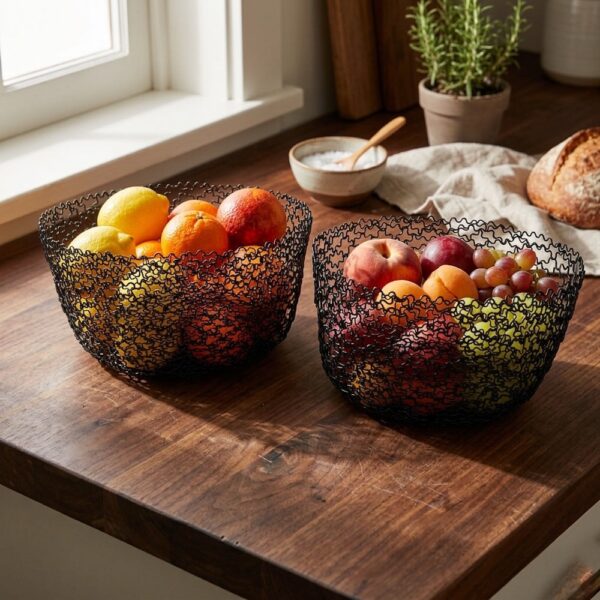 Round Metal Fruit Basket - 2 Piece Set