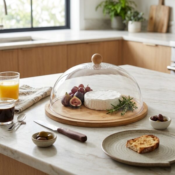 Round Bamboo Serving Tray with Clear Acrylic Dome