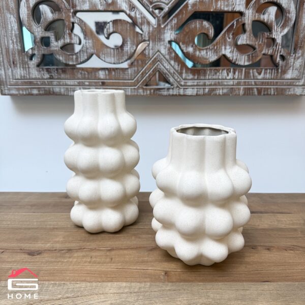 Two Peice Ceramic Bubble Vase Set - Beige