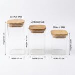 Square Borosilicate Glass Spice Storage Jar with Bamboo Wooden Lid and Silicone Ring 1 Piece - Image 2