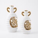 Golden Blossom Ceramic Vase Set - 2 Pcs - Image 3