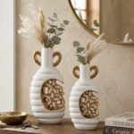 Golden Blossom Ceramic Vase Set - 2 Pcs