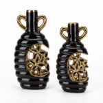 Golden Blossom Ceramic Vase Set - 2 Pcs - Image 4