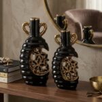 Golden Blossom Ceramic Vase Set - 2 Pcs - Image 2