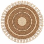 Round Two-Tone Woven Area Rug with Tassels | 80 cm