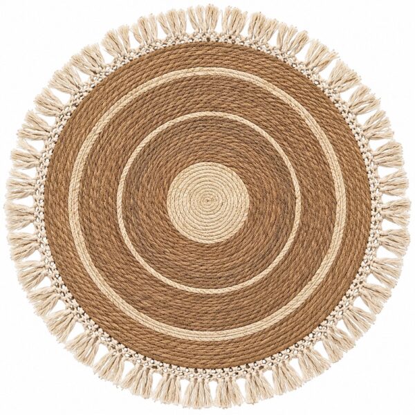 Round Two-Tone Woven Area Rug with Tassels | 80 cm