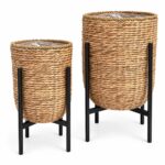 ⁠Elevated Woven Planters with Metal Stands | Set of 2⁠