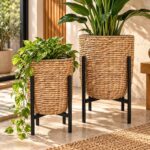 ⁠Elevated Woven Planters with Metal Stands | Set of 2⁠ - Image 2