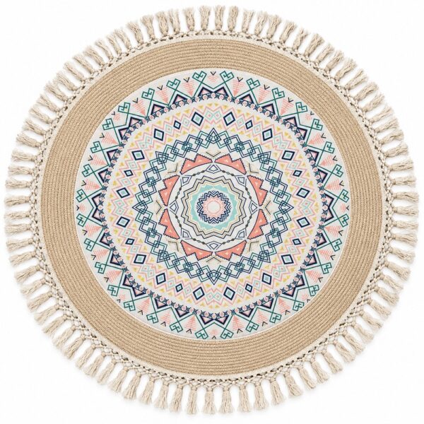 Round Bohemian Mandala Woven Area Rug with Tassels | 100 cm